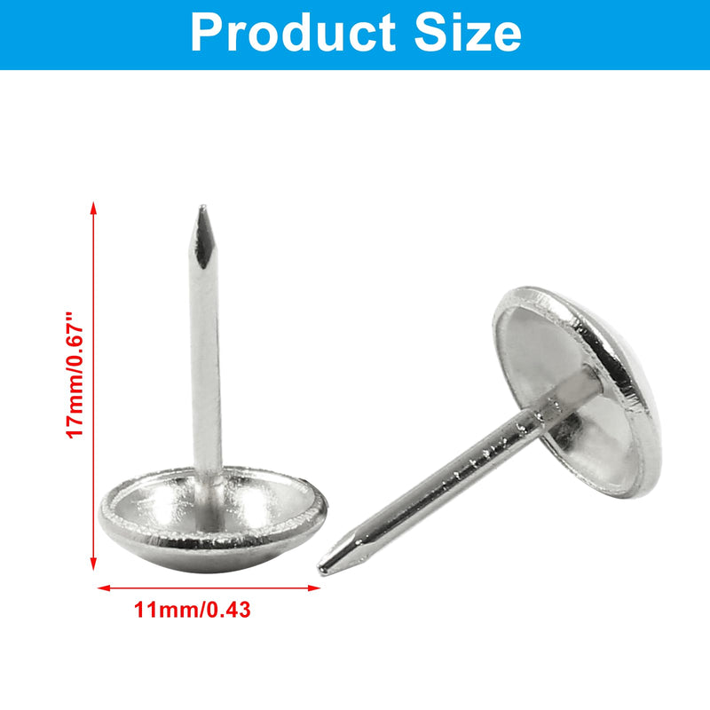 100Pcs 7/16 Inch (11mm) Silver Upholstery Tacks, Antique Round Metal Thumb Tacks Furniture Upholstery Pins for Cork Board, Sofa, Couch, Craft, DIY Decoration 7/16"