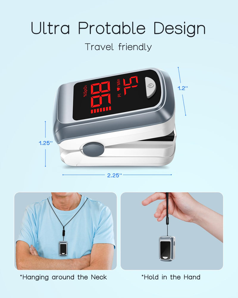 Fingertip Pulse Oximeter- HOLFENRY Mini Oximeter Oxygen Saturation Monitor for SpO2/Heart Rate/PI, Oxygen Monitor Fingertip 02 Pulse Oximeter Finger, Gray