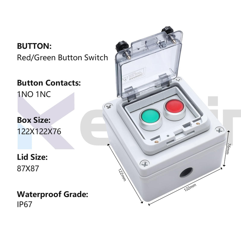 Button Box Green +Red Momentary Push Button Switch with Protective Cover IP67 Outdoor Waterproof Anti-misoperation Switch Button Switch Station Box Green +Red Momentary Push Button Box