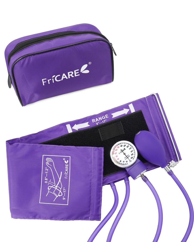 FriCARE Manual Blood Pressure Cuff Kit for Nursing Students - BP Cuff for Home Health Use - Sphygmomanometer for Medical School Essentials - Lifetime Calibration Support, Carrying Case, XL, Purple Roland Purple