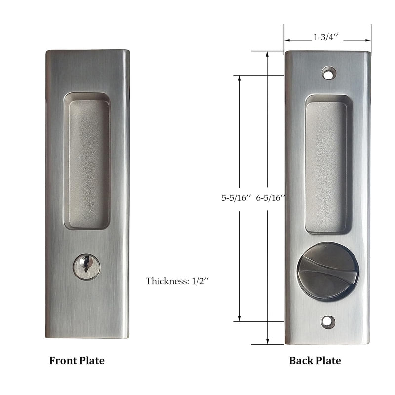 CCJH Sliding Door Lock Invisible Recessed Handle Latch with Keys for Pocket Door Barn Wood Door Interior Privacy Furniture Hardware Silver
