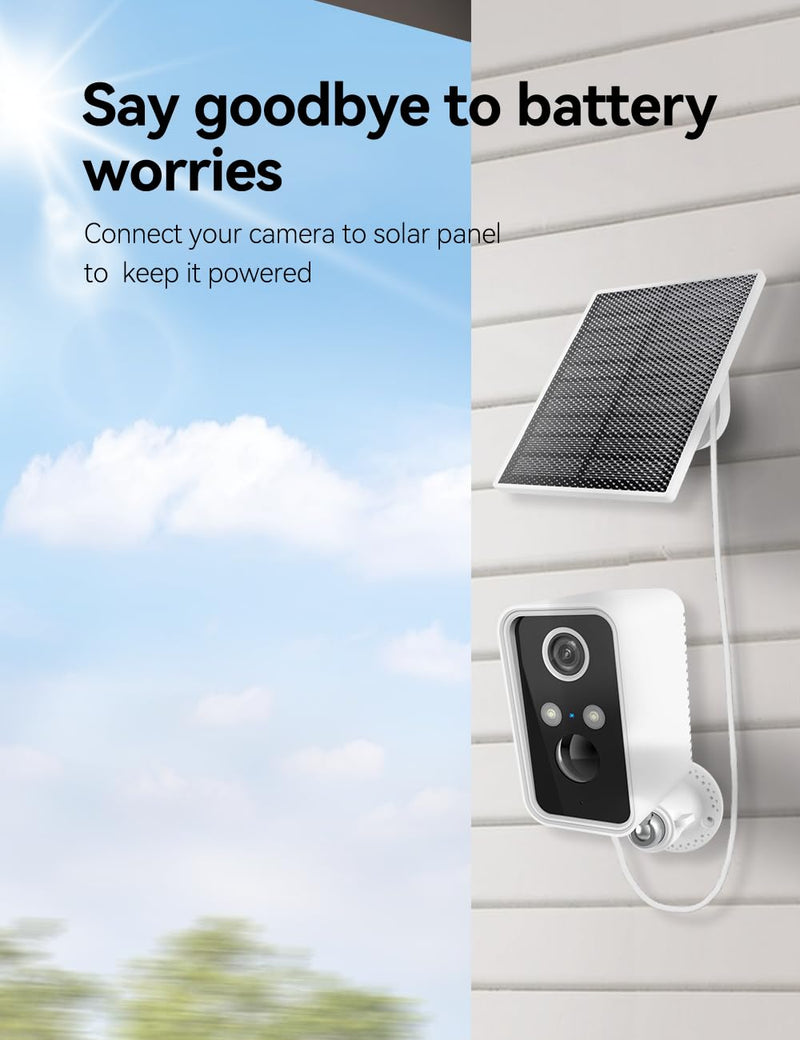 Solar Camera Outdoor Wireless, Battery Security Cameras with Solar Panel for Home Security, Motion Detection, Night Vision, Alexa, 2.4G Wi-Fi Only, Only Event Recording
