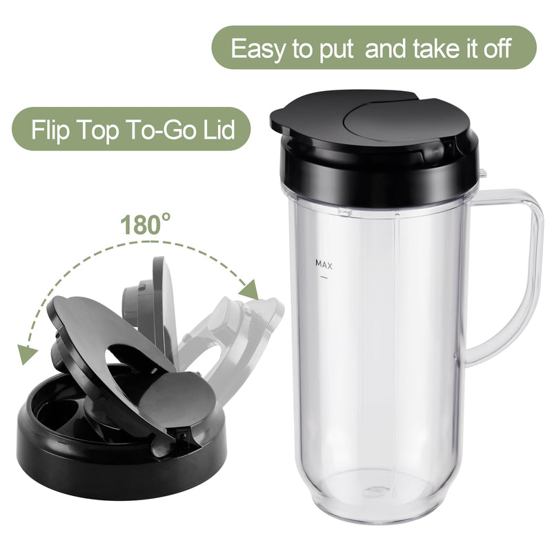 4-piece Tall 22oz Mug Cups with Flip-Top To-Go Lids Replacement Parts Compatible with 250W Magic Bullet Blender Cups MB1001