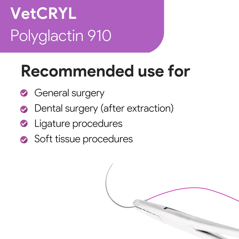 VeterSut VetCRYL Absorbable Polyglactin Surgical Suture USP Size 4-0, (FS-2) 3/8 19mm Reverse Cutting Needle, 36 Inches (90 cm), 12 Count, Veterinary Use