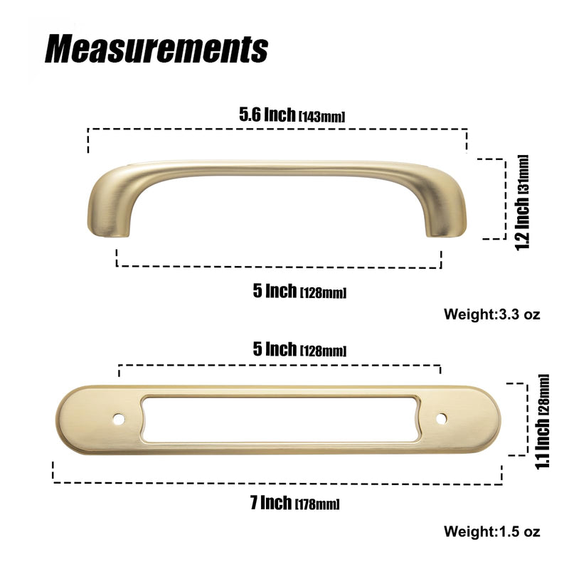 2 Pack Cabinet Pulls with Backplate - 5 Inch Hole Center Champagne Bronze Zinc Alloy Kitchen Cabinet Handles, Modern Drawer Pulls for Dresser, Wardrobe, Cupboard, Luxury Furniture Hardware 5 '' Hole Centers Cutout