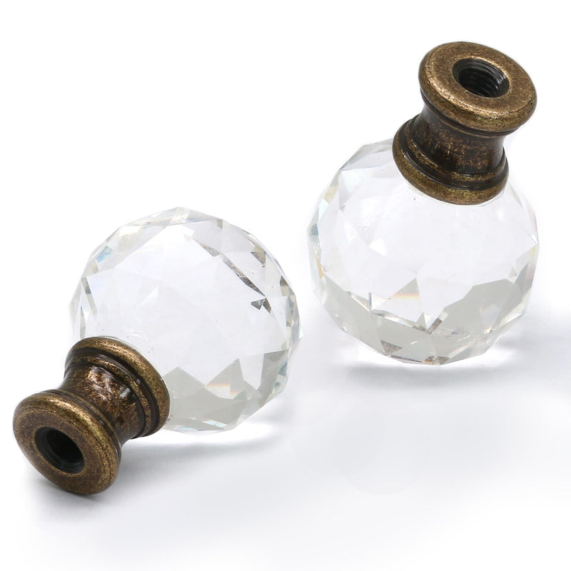 Biaungdo 2 Pack Crystal Lamp Finial, Clear Lamp Finial Cap Knob Diamond Lamp Shade Finial Glass Lamp Screw Top Lamp Decoration for Lamp Shade, with 1/4-27 Inch Bronze Base