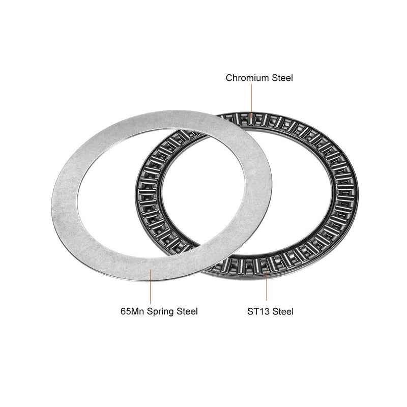 uxcell AXK75100 Needle Roller Thrust Bearings with 2 Washers, 75mm Inner Diameter, 100mm OD 4mm Width Chrome Steel 75x100x4mm