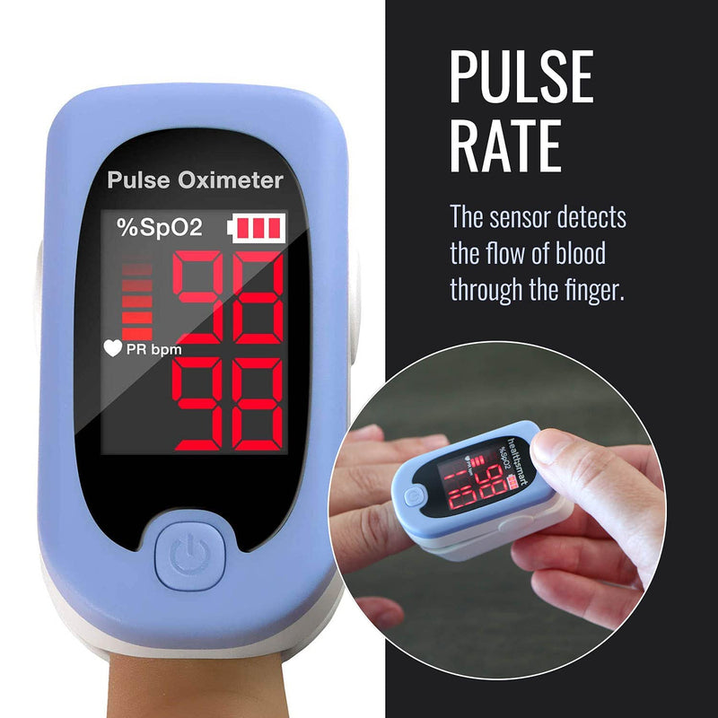 HealthSmart Pulse Oximeter for Fingertip, Displays Blood Oxygen Saturation & Pulse Rate, Accurate & Reliable, Batteries & Lanyard Included Red OLED ONE SIZE