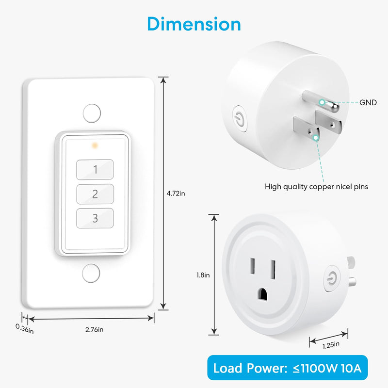 LoraTap 656ft Wireless Remote Control for Lamps and Household Appliances, No Hub Required, White (1 Remote + 3 Plugs)