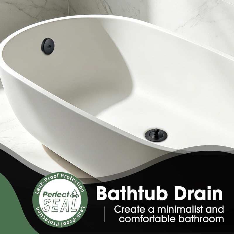 All Metal Bathtub Drain Kit,Toe Touch Tub Drain Stopper and Overflow Cover,Universal Lift & Turn Tub Drain Kit Assembly Fine/Coarse Thread(Matte Black)