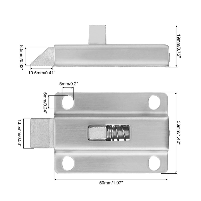 uxcell Spring Bounce Lock, 50mm/2 inch Automatic Spring Loaded Latches Stainless Steel Door Bolt Latch for Gate Window Cabinet Furniture, 4Pcs 4