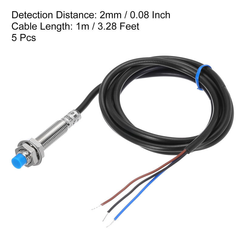 MECCANIXITY M8 Approach Sensor Inductive Proximity Sensor Switch NC Normally Close NPN 2mm Detection Distance, DC 6-36V LJ8A3-2-Z/AX, 3.3ft, 5Pcs 5