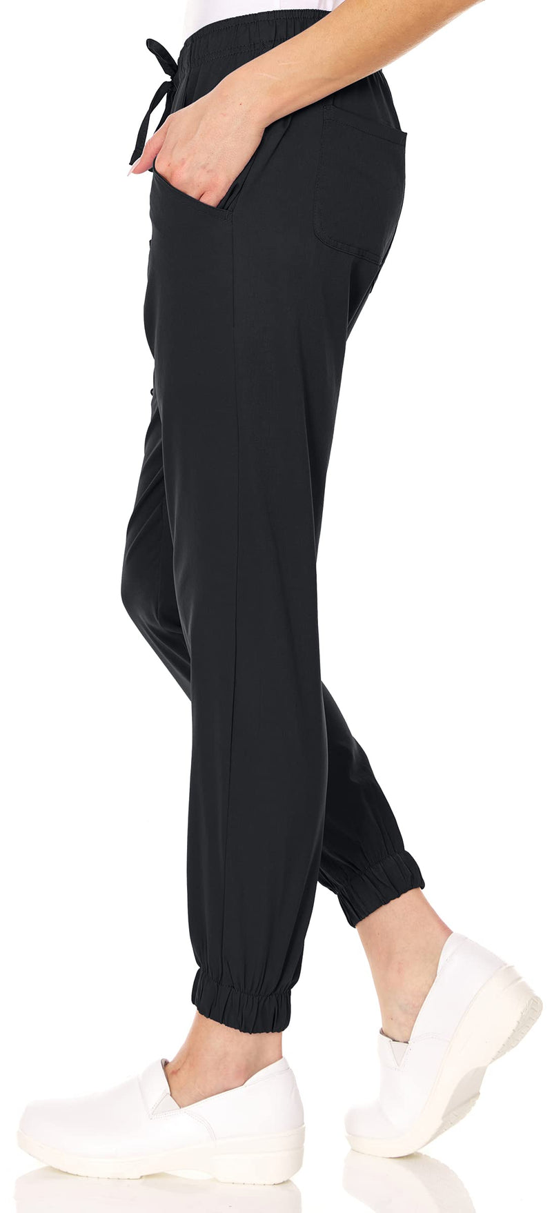 MediChic Womens Scrub Joggers 4-Way Stretch Anti-Wrinkle Moisture-Wicking Elastic Waistband Four Pocket Jogger Pants X-Large Black