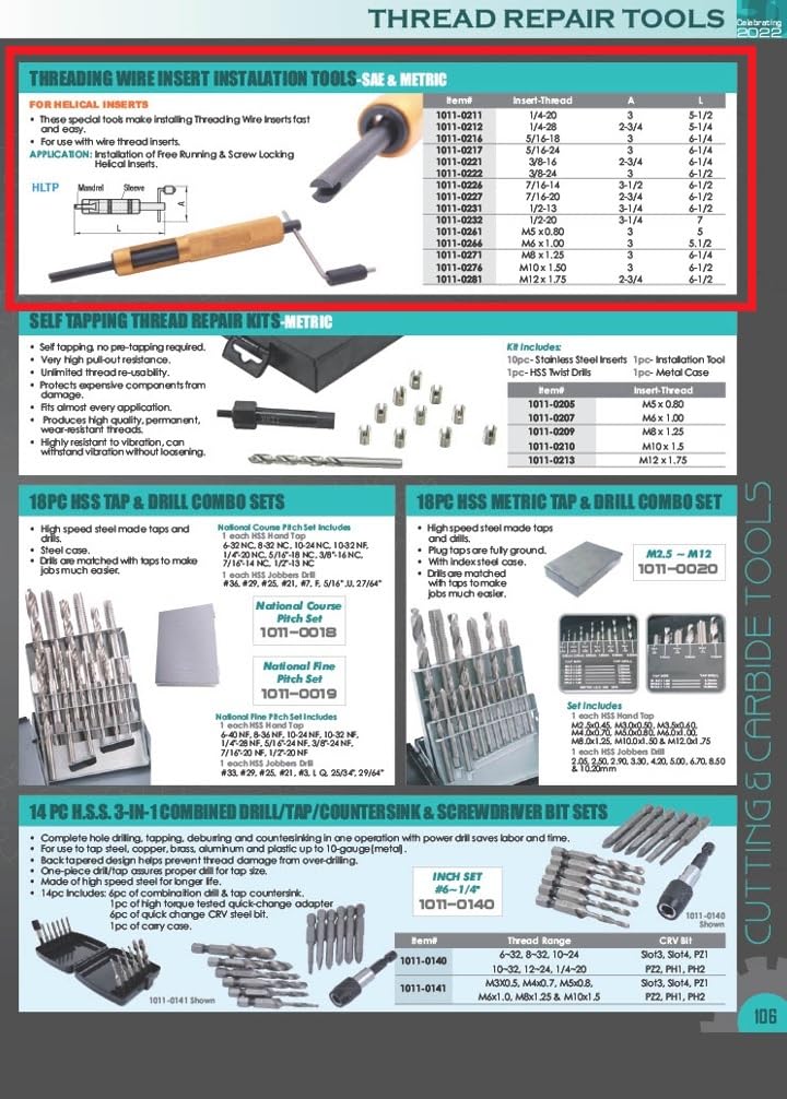 HHIP 1011-0232 Threading Wire Insert Installation Tool, 1/2-20 Insert Thread 1/2-20 Thread