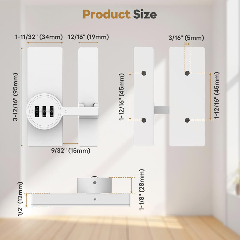 180 Degree Flip Barn Door Lock, Password Keyless Adhesive Sliding Door Lock, 3-Digit Combination Security Cabinet Latch for Gate, Storage, Closet - Paste/Screw Mount (White-2PCS) White-2PCS