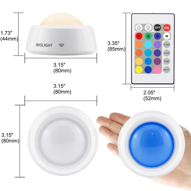 BIGLIGHT Push Lights, RGB Touch Lights, Battery Operated Closet Light, Wireless Tap Light, LED Puck Lights, Remote Controlled Color Changing Lights, Stick on Voice Level Lights for Classroom