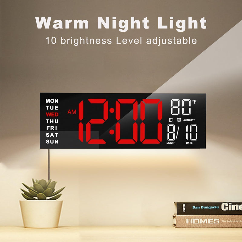 JALL 16" Large Digital Wall Mount Clock, Count Down Timer, Alarm, Big LED, RGB Color, DST, Temperature for Living Room Classroom Desk, Xmas, Birthday Gift for Senior Mom Dad (Red White, 16 inches) Red White