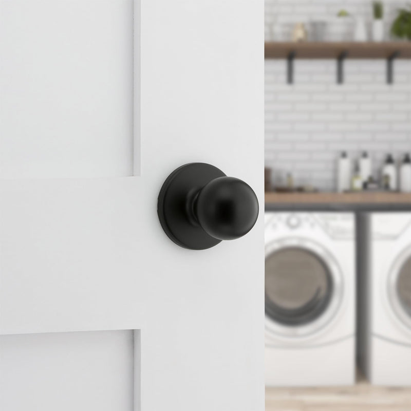 Kwikset Polo Interior Passage Door Knob, Handle for Closet and Hallway Doors, Non-Locking Doorknob in Matte Black, with Microban Protection 1 Pack