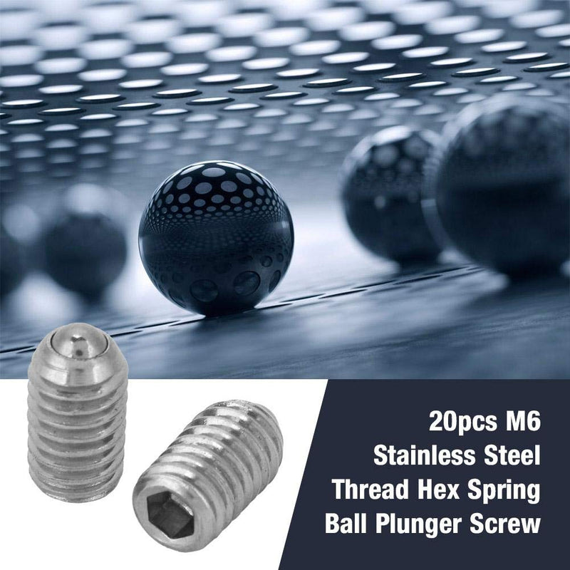 20pcs M6 x 10mm Stainless Steel Thread Hex Spring Ball Plunger Screw Bead Screw (M6x10)
