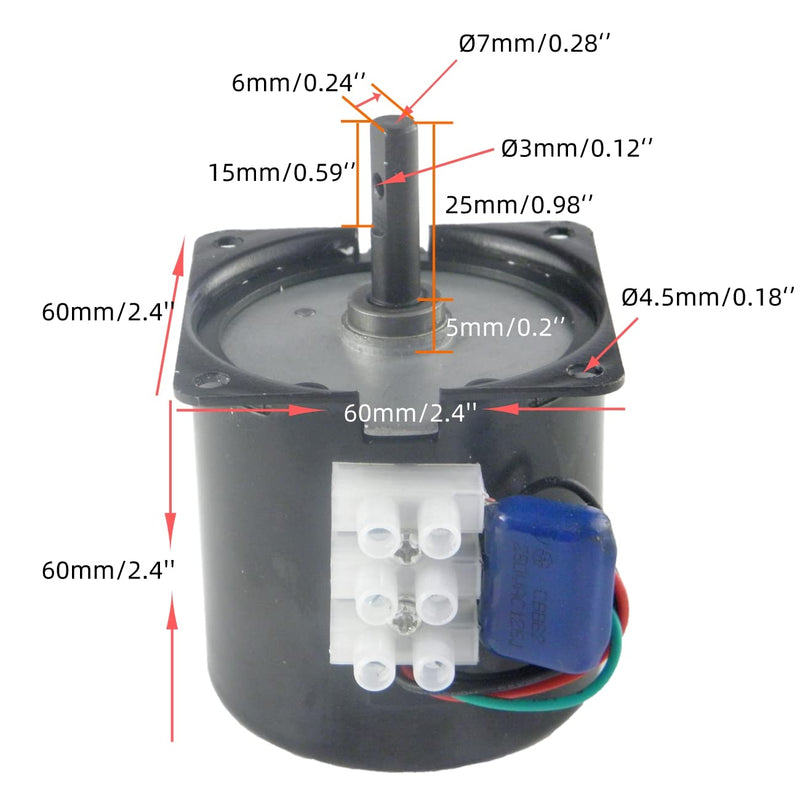 Permanent Magnet Synchronous Gear Motor 60KTYZ 110V 1.5RPM Torque 90Kgf.cm CW/CCW with Fixed Bracket and Switch Plug Extension 1.5r/min+ Bracket+Power cable