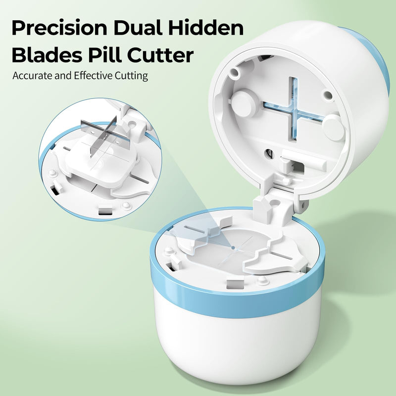 Daviky Pill Cutter Splitter for Small and Tiny Pills, Dual Safety Blades, Adjustable Pill Cutters for Small or Large Pills, Precise 1/4, 1/2 Tablet Cutter, Built-in Storage, Portable & Senior-Friendly