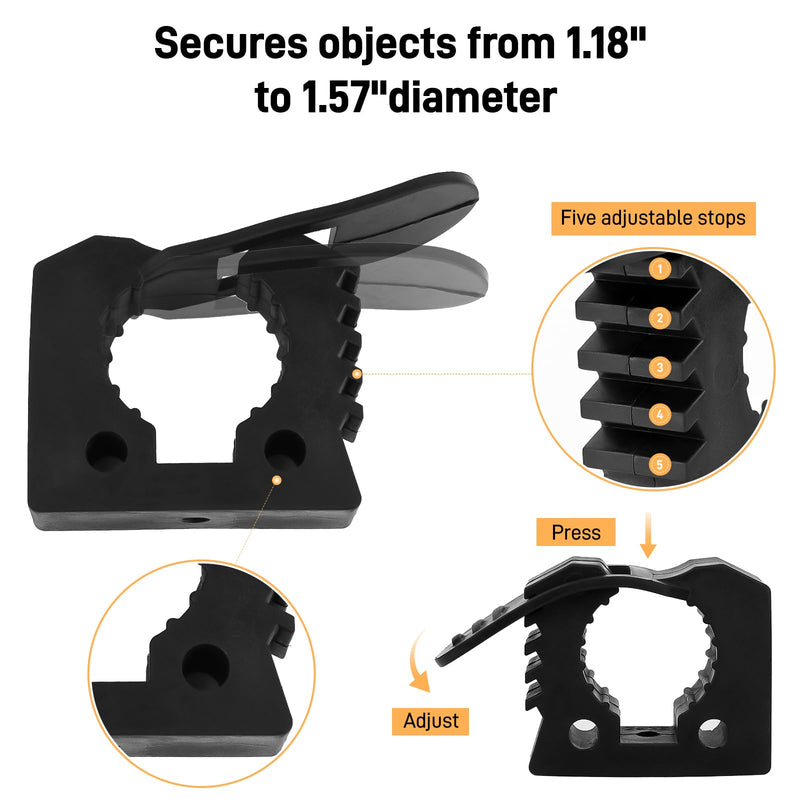 Kryonix Rubber Clamp,Shovel Mount,Quick Fist Mount Clamps for 1.18" to 1.57" Diameter Objects,Heavy Duty Black Rubber,6 Pack with Mounting Hardware for Garage,Offroad,Trucks, ATVs,Boats 6PCS