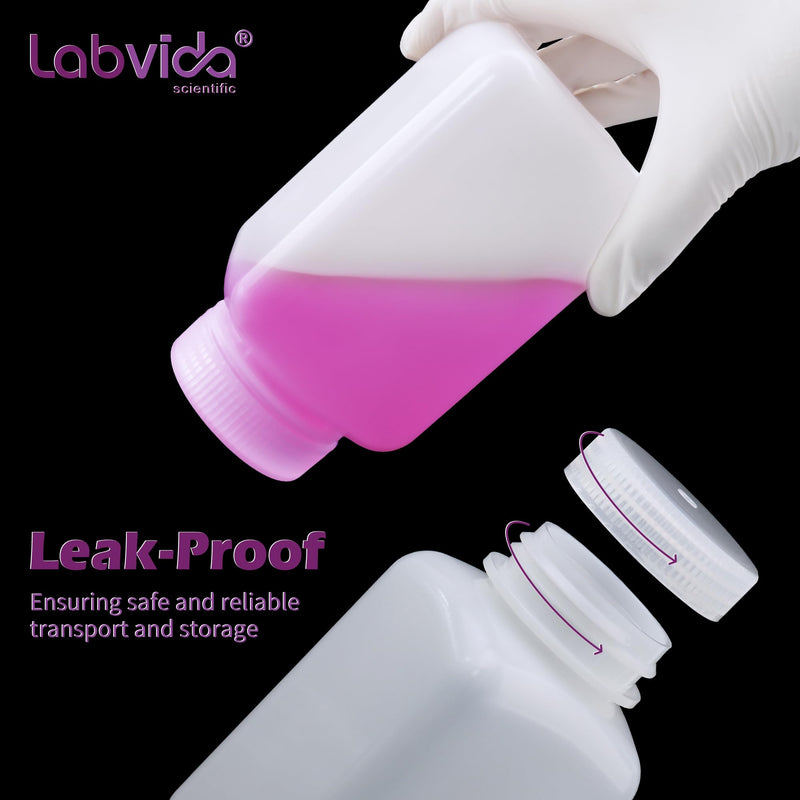 Square Reagent Bottle HDPE Wide Mouth Plastic Bottle, 4 pcs of 250ml Sample Sealing Storage Container for Laboratories, Classrooms, or Storage at Home, LVAM001 Vol. 250ml, 4pcs