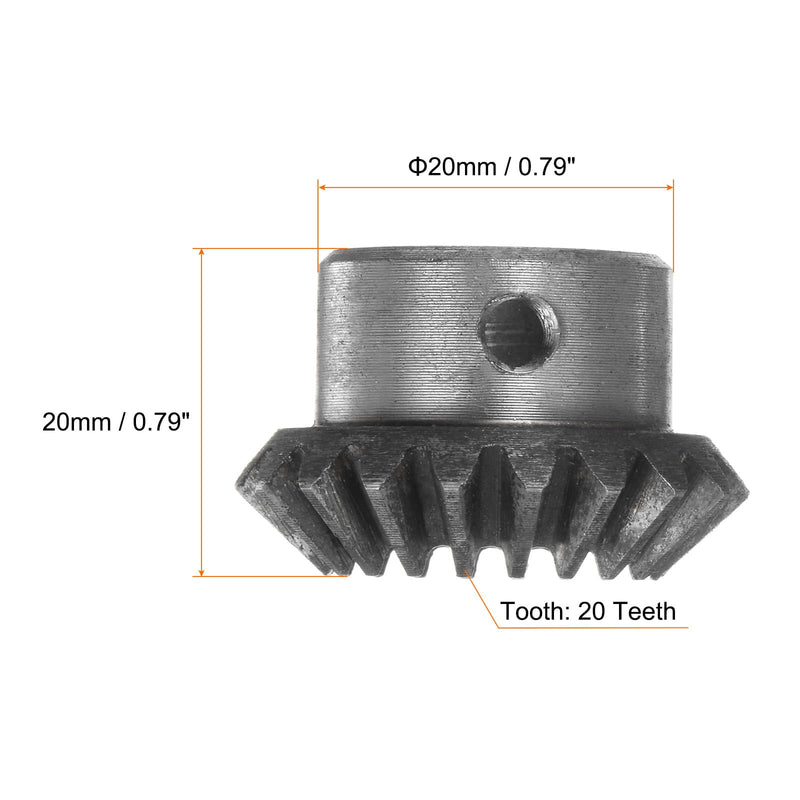 HARFINGTON 2pcs Bevel Gear 1M 20 Teeth 8mm Shaft Hole 1:1 Tapered Bevel Pinion Gear 45# Steel 1.5 Module 90 Degree Steering Gear, for Hardware Mechanical Rotation