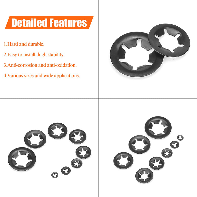 360 Pieces 9 Sizes Internal Tooth Star Lock Washers, Quick Speed Locking Washers, Push Nuts, Speed Clips Retaining Clips Fasteners Assortment Kit