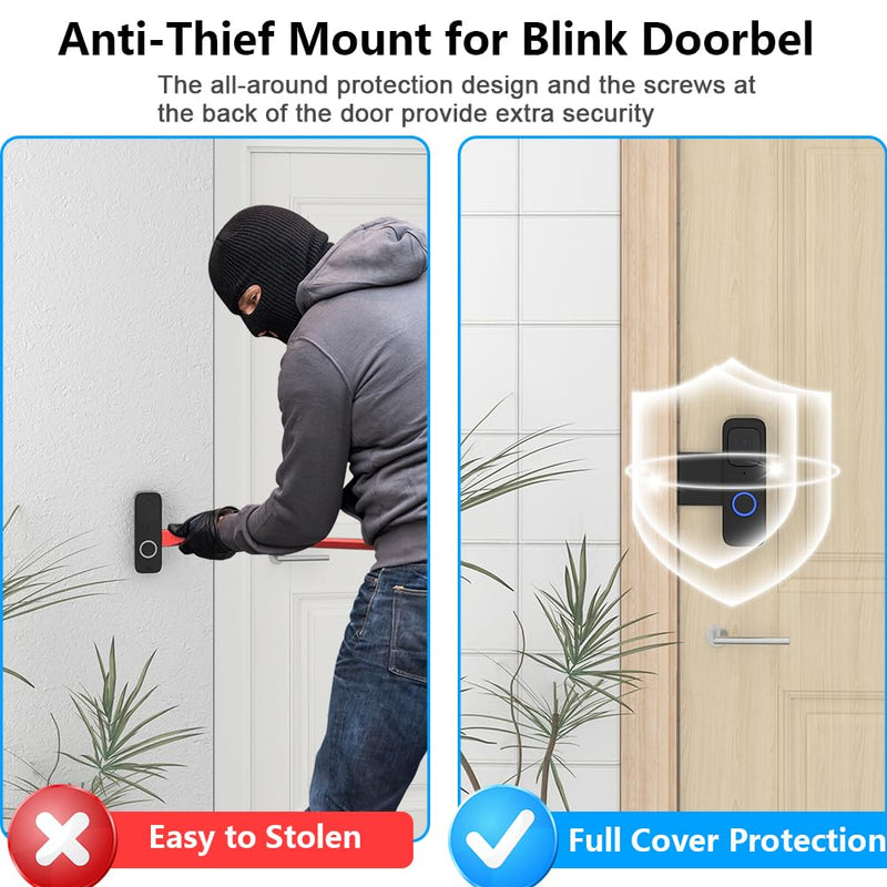 Blink Doorbell Mount, Anti Theft Blink Video Doorbell Mount, No Drill Door Mount for Blink Video Doorbell Camera, No Block Sensor & Night Vision & Weather Proof Black