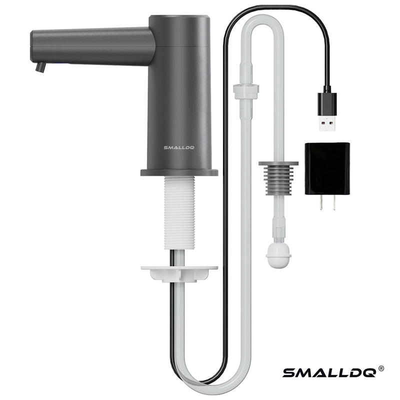 Automatic Sensor-Activated Built-in Foam Soap Dispenser for Kitchen Sinks, Plug-in Power Supply, Includes a 38-inch Silicone Extension Tube. Designed for Kitchens and Bathrooms (Dark Gray)
