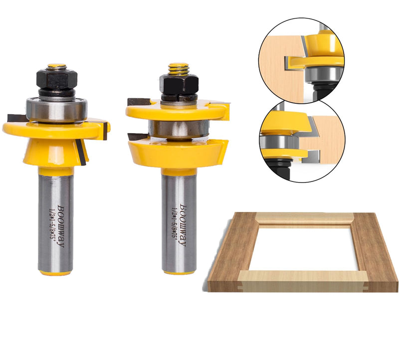 Shaker Style Rail and Stile Router Bits Set, for Cabinet Door, 1/2 Inch Shank, 3/8 Inch Cutting Depth, Up to 7/8 Inch Stock, Professional Carbide Milling Cutters for Woodworking