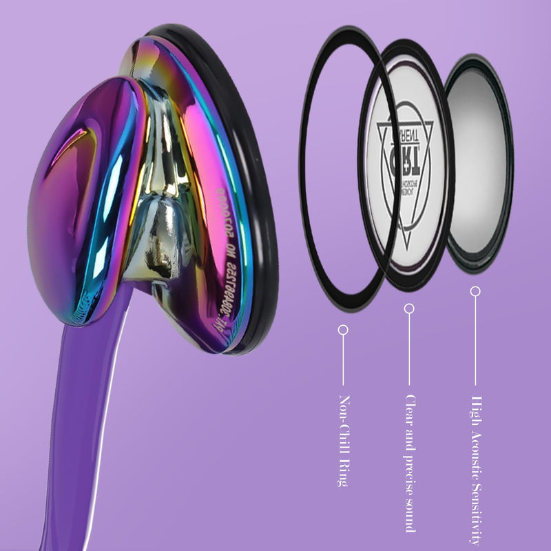 MaiWieel-Classic Stethoscope Rainbow Purple Single Head Stethoscope for Nurses Doctor,EMT Student,Home Medical, Estetoscopio Doctor Accessories Medical Supplies.Alloy Chestpiece,Soft Eartips (Rainbow Purple)