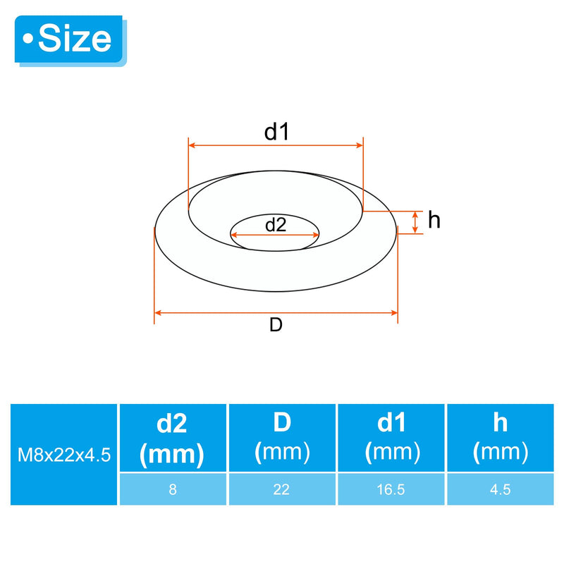 PATIKIL M8 Finish Countersunk Washer, 10pcs 22mm Dia. 4.5mm Tall Solid 304 Stainless Steel CNC Finish Cup Washer Screw Head Gasket for Industrial Construction 10 M8 x22mm x 4.5mm
