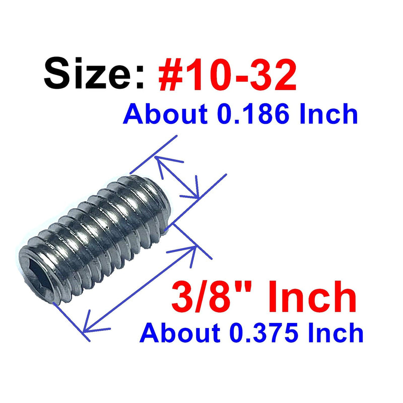 50pcs Set Screws 10-32 x 3/8 inch 304 Stainless Steel Allen Head Hex Hexagon Socket Set Screws with 3/32 Allen Wrench,Set Grub Screws Hex Allen Head Socket Set Screws.(3/8" Length)