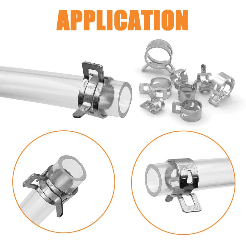 ISPINNER 80pcs Spring Band Type Fuel/Silicone Vacuum Hose Pipe Clamp, 7mm-18mm Low Pressure Air Clip Clamp 7mm 9mm 10mm 11mm 14mm 16mm 17mm 18mm (Silver) Silver