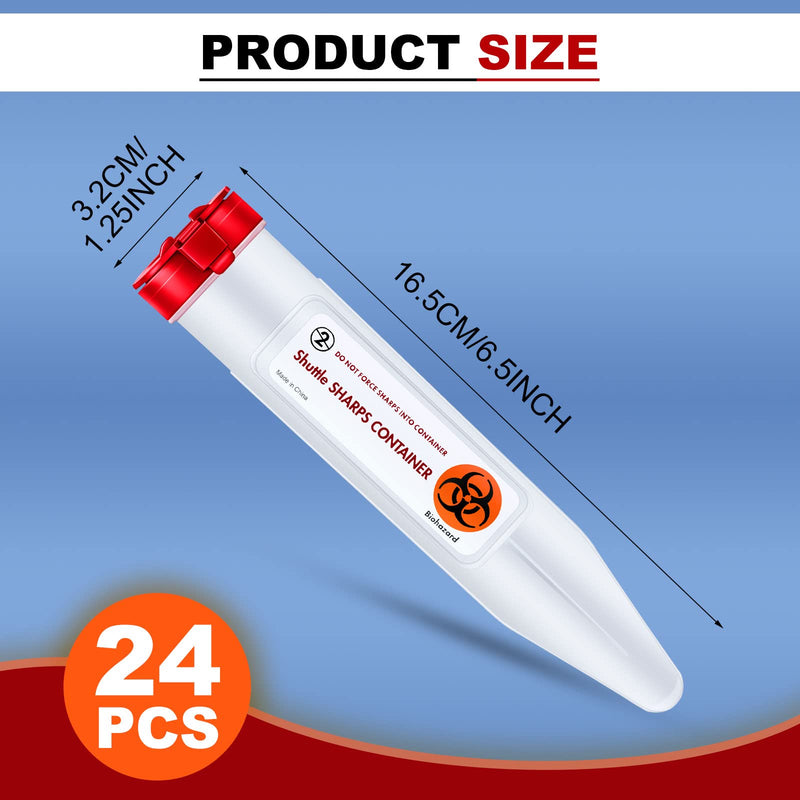 Fabbay 24 Pcs Travel Sharps Container Disposal Transportable Sharps with Locking Mechanism Needle Disposal Containers Small Sharps Container Single Use Transportable Container, 6.5 x 1.38 Inches