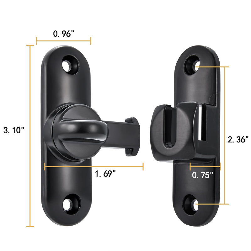 Black Barn Door Latches,90/180 Degree Gate Lock,Flip Gate Latches Hardware,Zinc Alloy Right Angle Door Lock Latch,Door Security Sliding Door Latch Lock for Cabinets,Bathroom. Black_1 Pack