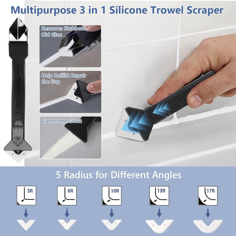 17.64 oz Tile Grout Repair Kit - Grout Filler, Fast Drying Sealer Waterproof Paint with Silicone Trowel Scraper, Restore & Renew Bathroom Shower Kitchen Floor Tile Joints, Line, Gaps (White) White
