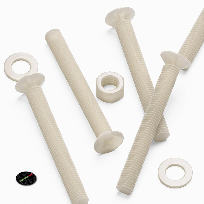 50x Nylon Countersunk Cross Head Machine Screws, M5 x 40 mm, Plastic Nuts, Bolts and Washers, (13/64 x 1 37/64 in)