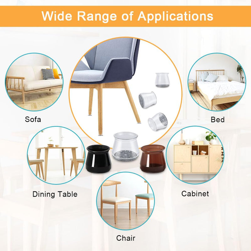 32 Pcs Chair Leg Protectors for Hardwood Floors, Silicone Felt Furniture Leg Cover Pad for Protecting Floors from Scratches and Noise, Smooth Moving for Chair Feet(Large fit : 1.3'' - 2'') Universal Large Clear-32pcs