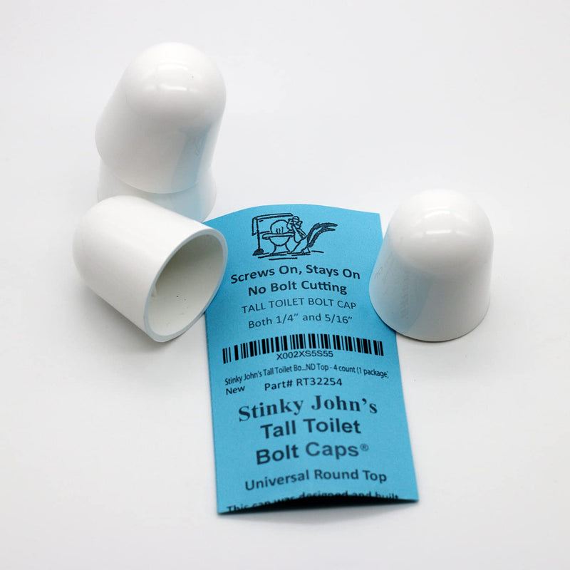 Stinky John's Tall Toilet Bolt Caps - Universal Fit with a Round Top - White Caps (2) 2