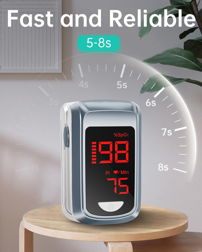 Bluetooth Pulse Oximeter Fingertip-HOLFENRY Oximeter Blood Oxygen Saturation Monitor spo2 Pulse Oximeter Finger, For Heart Rate Sat% Oxygen Saturation PI Gray