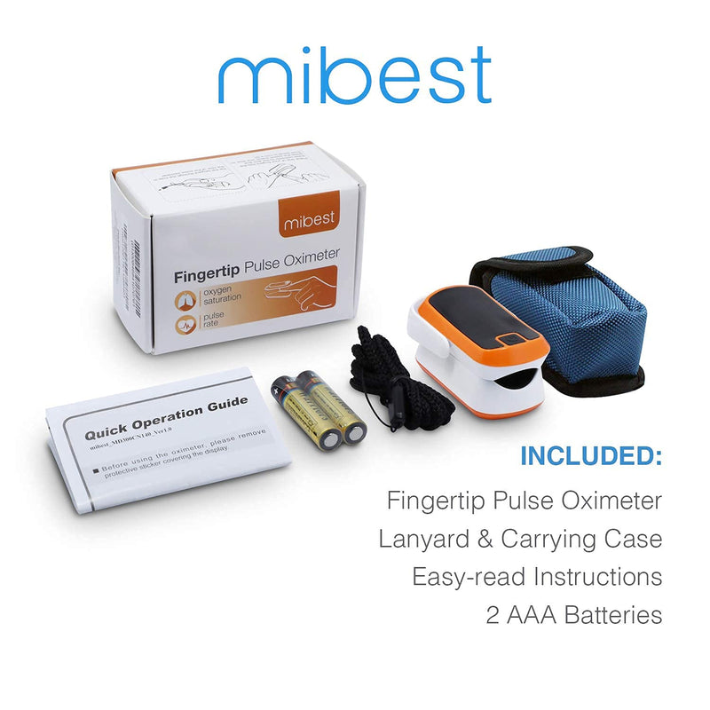 MIBEST Orange LED Finger Pulse Oximeter - Blood Oxygen Saturation Monitor - SPO2 Pulse Oximeter - Portable Oxygen Sensor with Included Batteries - O2 Saturation Monitor with Carry Pouch Orange - LED