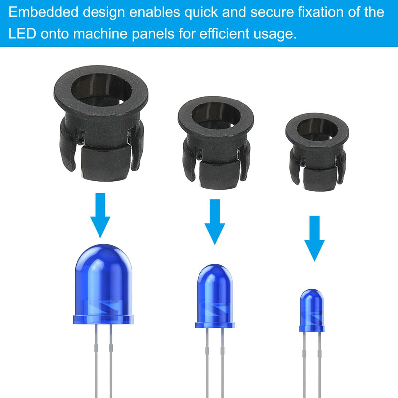PATIKIL 5mm Emitting Diode Holder, 50 Pcs Plastic Flat LED Holder Clip Mounting Bracket Socket Cap for Lamp Bulb Bezel Mount Panel LED Display, Black