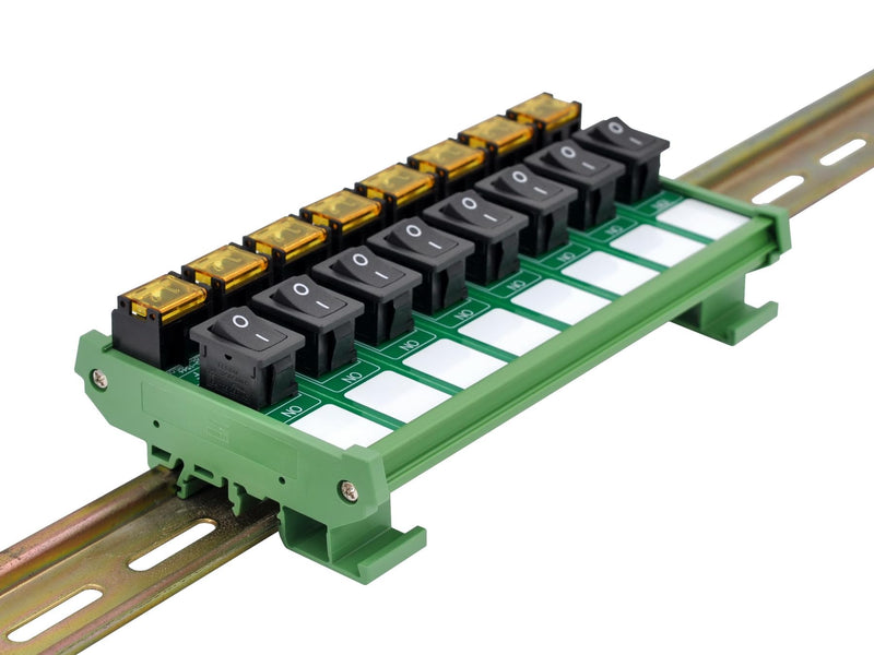 DIN Rail Mount Rocker Switch Module, 10Amp 250VAC/50VDC (8 Channel) 8 Channel