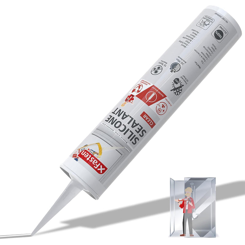 XFasten Clear Silicone Caulk Neutral Cure 10.1 oz – 100% Waterproof Silicone Sealant, Crack and Shrink Resistant, Low Odor, Strong Adhesion Caulking for Kitchen, Bath, Window, Shower, Outdoor Use Single Pack (10.1 oz)