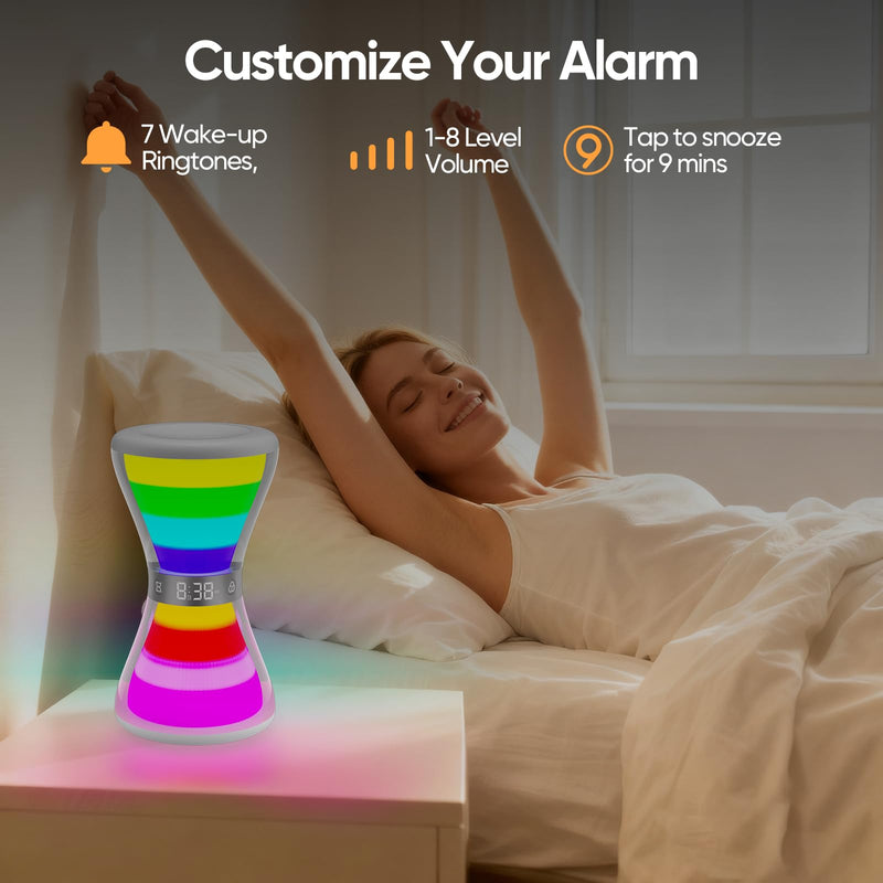 AFEXOA RGB Night Light Alarm Clock for Kids, Teenagers, Adults, Digital Alarm Clock with Hourglass Shape, 7 Ambient Lights, Aesthetic Alarm Clocks for Bedrooms Living Room Decor