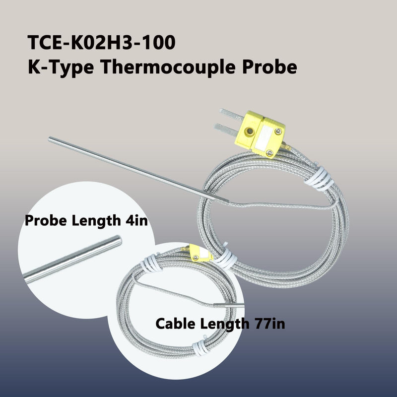 TCE-K02H3-100 K Type Thermocouple Probe Temperature Sensor (2PCS) | 68°F to 1120°F, For K-type Thermocouple, Furnace Input Instruments
