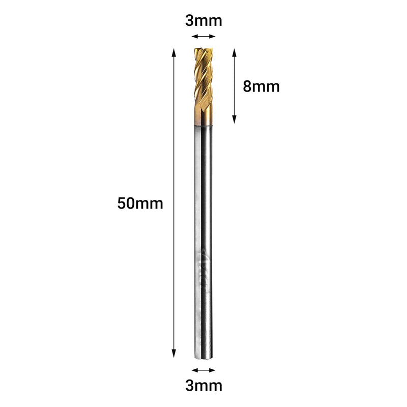ACCUCUT A4KES 3mm Carbide Square End Mill- 4 Flute Milling Bit for Steel, Die or Hardened Steel, Cast Iron, Copper, Alloys & Materials 50 < HRC < 60 - TiSiN Coating CNC Router Bit, 35 Degree Helix 3